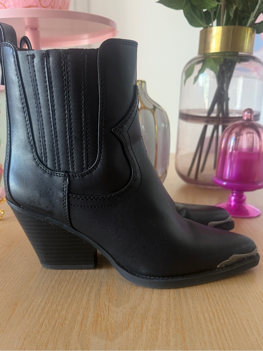 Zodiac Black Western Ankle Boots with Block Heel - Women